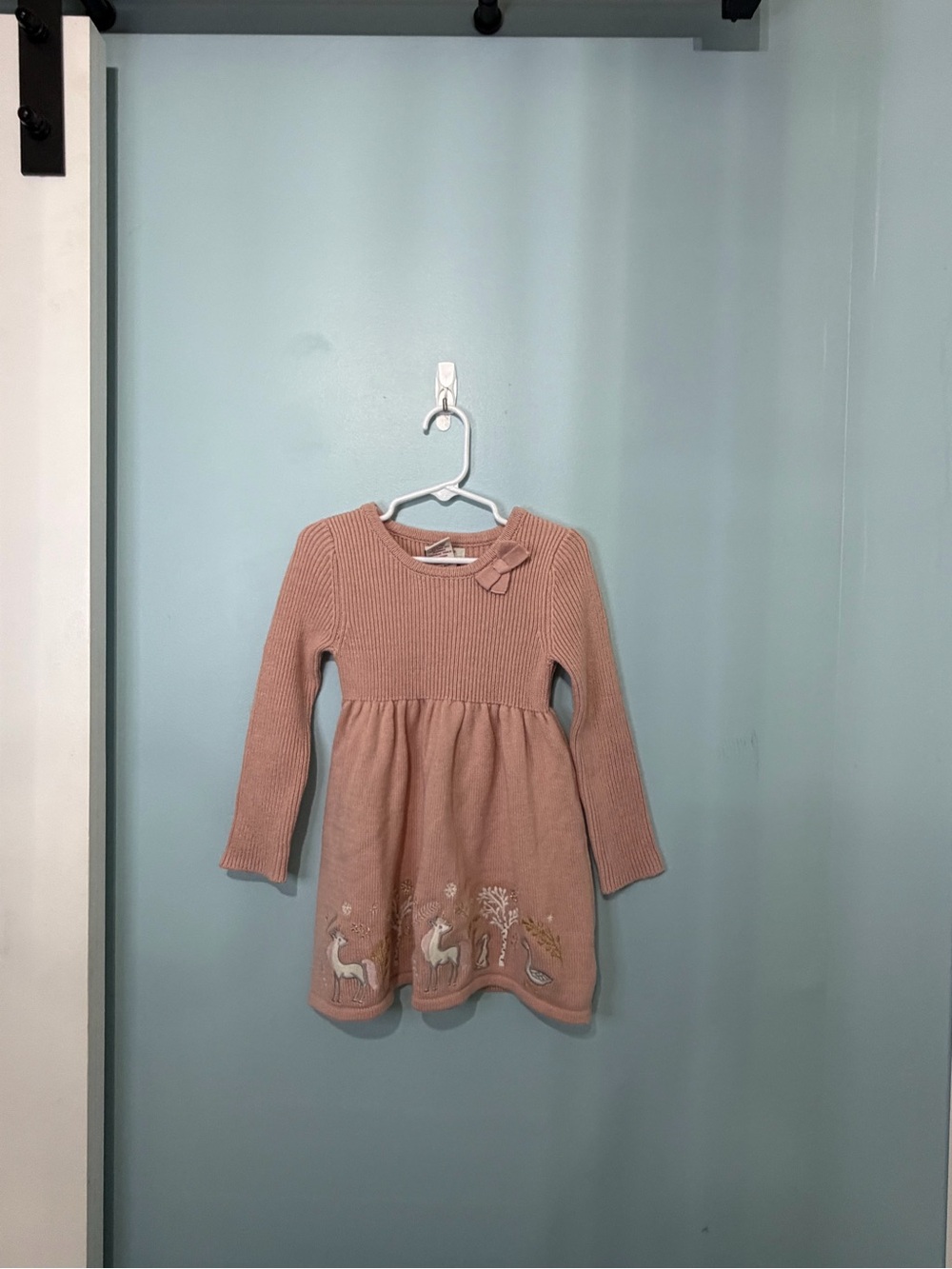 Aspen Kids 3T Pink Knit Sweater Dress Embroidered Woodland Animals Bow